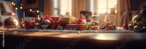 Merry Christmas and Happy new year. Christmas cozy home interior. Festive design with decorative elements. holiday season. Horizontal banner and poster, header for website. generative ai