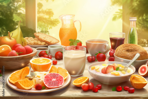 healty breakfast with fruits and juice