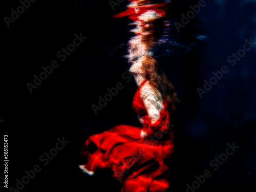 Patty underwater in long red dress © dfriend150