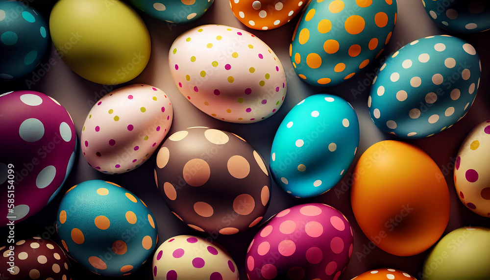 Colorful background of easter eggs, AI generated