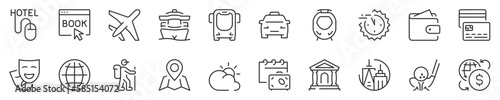 Travel, tourism and destinations thin line icon set 2 of 2. Symbol collection in transparent background. Editable vector stroke. 512x512 Pixel Perfect.