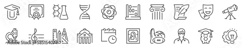 Academic subjects and education thin line icon set 2 of 2. Symbol collection in transparent background. Editable vector stroke. 512x512 Pixel Perfect.