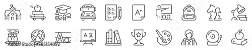 Academic subjects and education thin line icon set 1 of 2. Symbol collection in transparent background. Editable vector stroke. 512x512 Pixel Perfect.