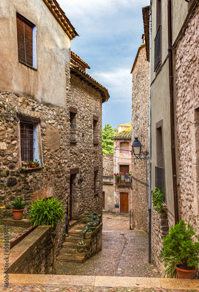 Street in the medieval village Besalu, Catalonia, Spain
