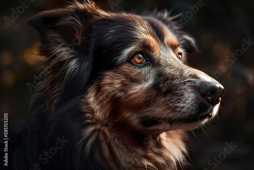 Close up cute dog portrait. AI generated illustration.