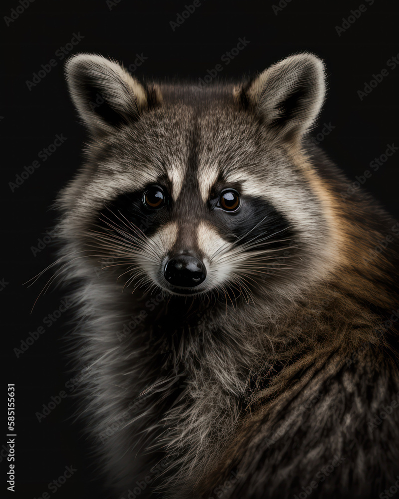 Generated photorealistic portrait of a striped raccoon Generated photorealistic portrait of a striped raccoon