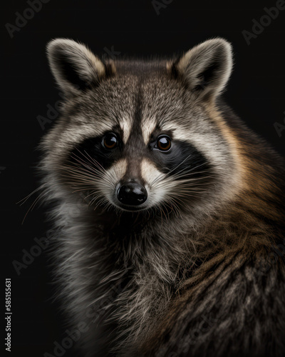 Generated photorealistic portrait of a striped raccoon