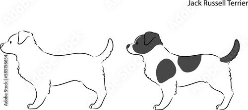 Simple and cute hand drawn line art illustration of Jack Russell Terrier in side view