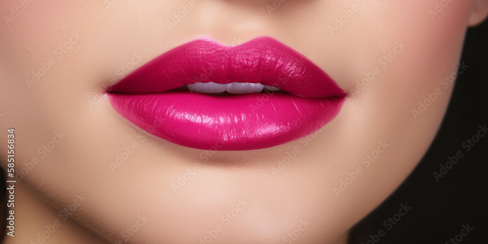Sexy Lips close up, Beautiful Perfect Makeup, fuchsia pink Lip Gloss, big lip, Cosmetic beauty procedures Sexy Lips close up, Beautiful Perfect Makeup, fuchsia pink Lip Gloss, big lip, Cosmetic beauty procedures