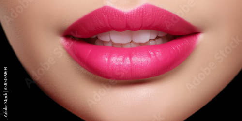 Sexy Lips close up, Beautiful Perfect Makeup, fuchsia pink Lip Gloss, big lip, Cosmetic beauty procedures