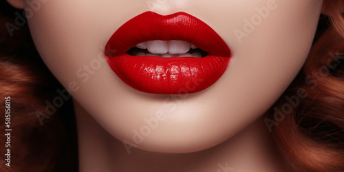Sexy Lips close up, Beautiful Perfect Makeup, Bold red Lip Gloss, lipstick, big lips, Cosmetic beauty procedures