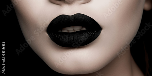 Sexy Lips close up  Beautiful Perfect Makeup  black Lip Gloss  big lip  Cosmetic beauty procedures