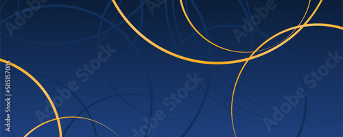 Circles, round shapes, overlapping rings abstract geometric blue and gold background. Vintage style vector illustration. Design concept for Mid Autumn Festival, New Year backdrop, card, poster, banner