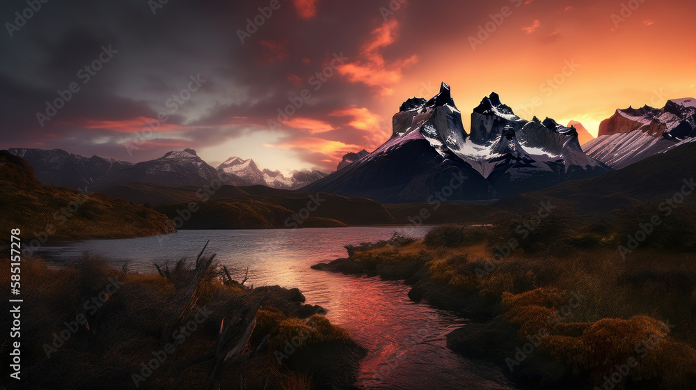 Torres del paine National Park - illustration background - made with Generative AI