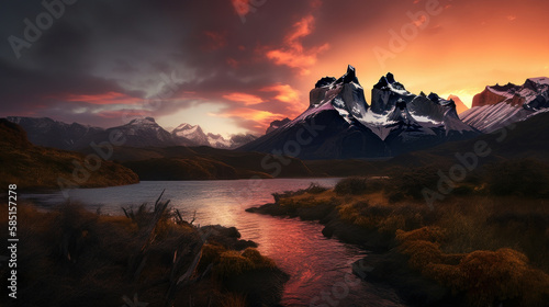 Torres del paine National Park - illustration background - made with Generative AI © 4kclips
