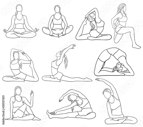 sketches of set of a woman doing sitting yoga poses