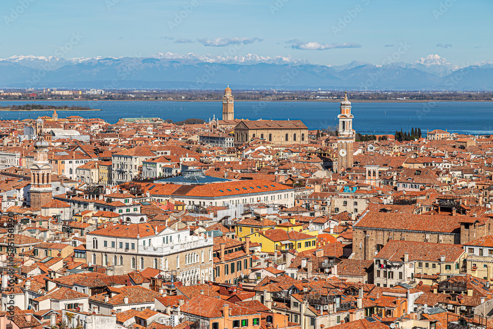 Venice panorama from the high of Campanile San Marco tower, Venice, Italy