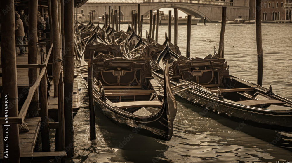 Illustration of gondolas in the city of Venice Italy - made with Generative AI