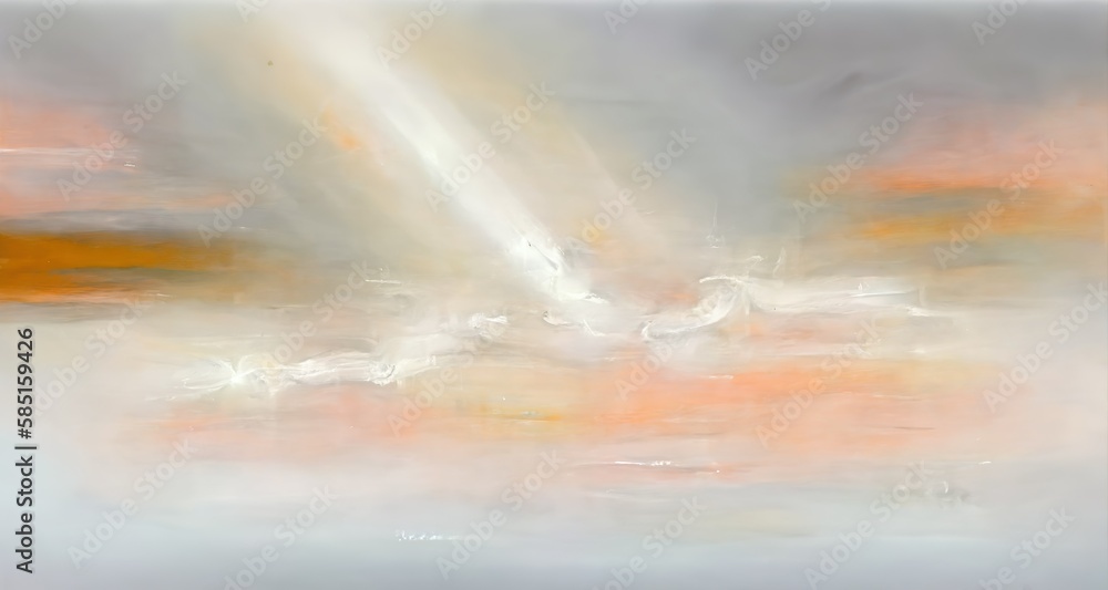Abstrakte Landschaft orange weiß hellgrau mit Himmel Erde und Wolken
