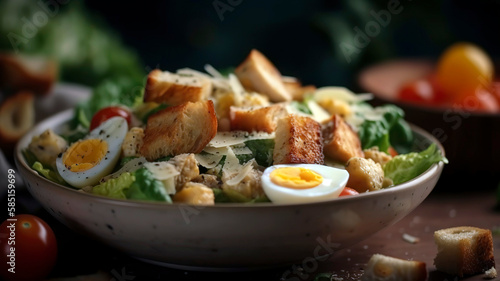 Delicious Caesar salad with crispy chicken and cheese