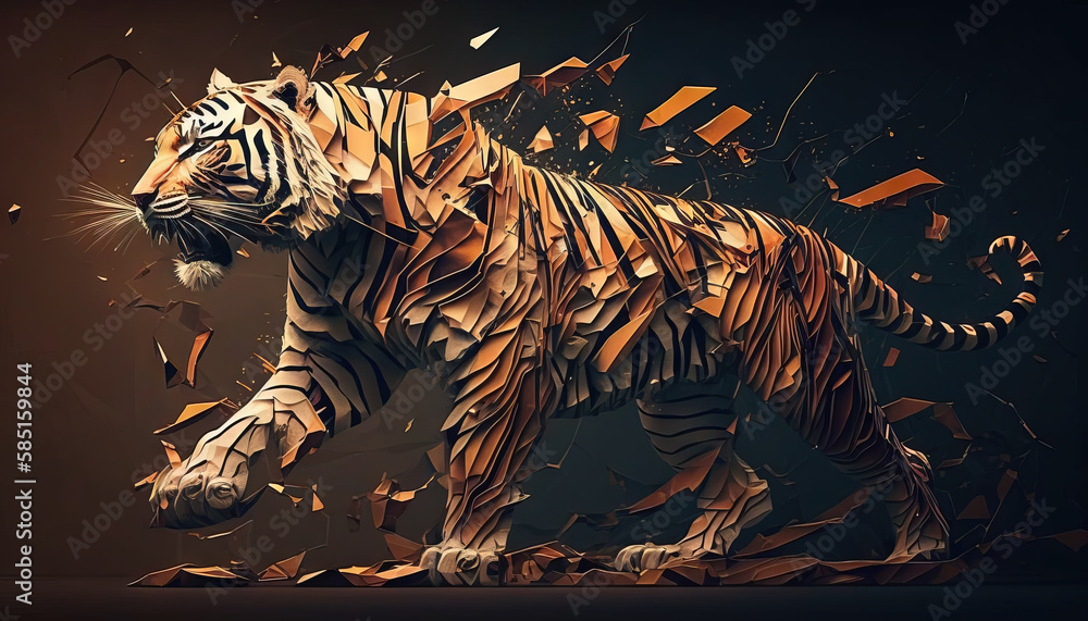 Fototapeta Tiger animal abstract wallpaper. Contrast background in vivid colors generative ai