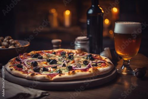 pizza and beer . sketch art for artist creativity and inspiration. generative AI 
