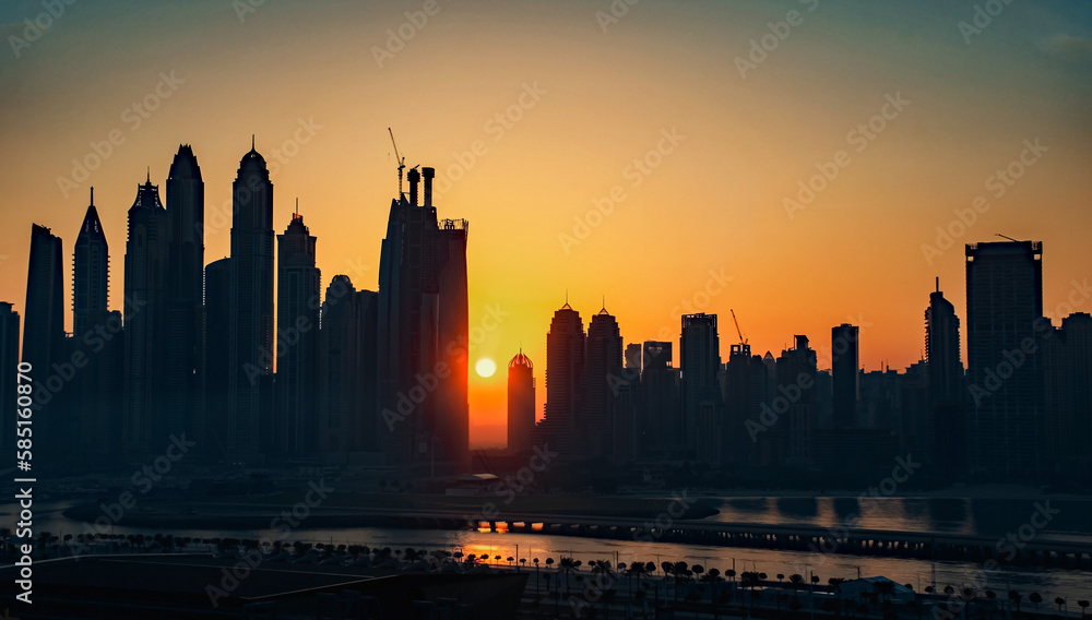 DUBAI, VAE  Das Panorama mit  den Wolkenkratzern Stadt bei Nacht