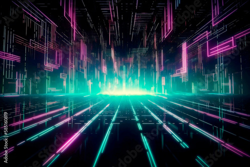 Digital binary code matrix background - 3D rendering of scientific technology data network in binary code, conveying connectivity, complexity and intense flow of information in updated digital age