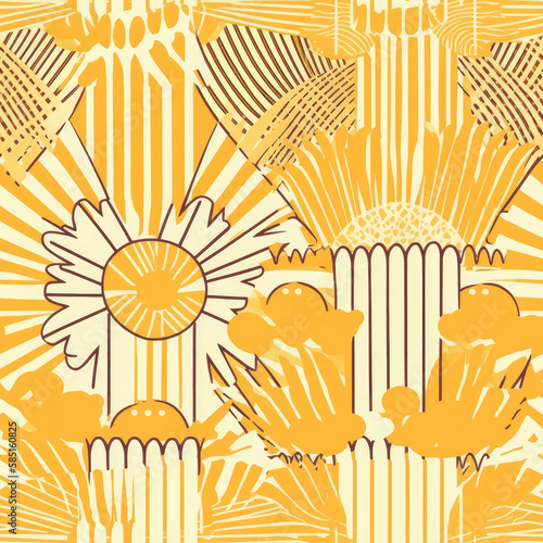 Easter sunshine seamless pattern with sunny warm weather. Generative ai. photo