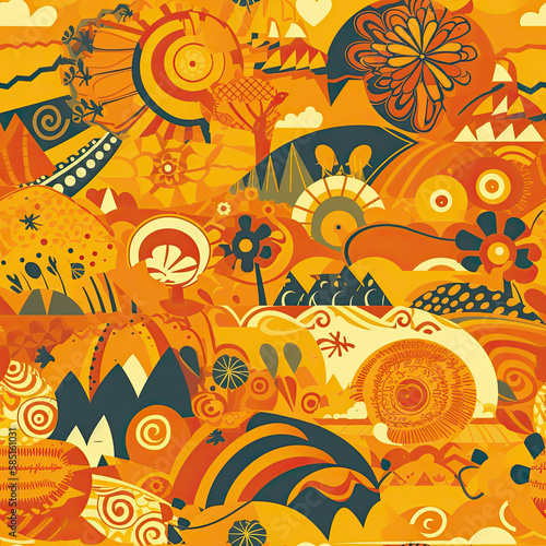 Easter sunshine seamless pattern with sunny warm weather. AI generated. photo