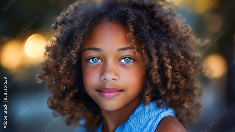 Portrait of a Beautiful African American Girl Outdoors - Generative AI. Portrait of a Beautiful African American Girl Outdoors - Generative AI.