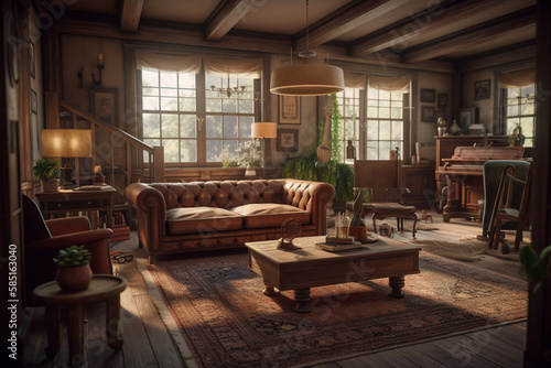 vintage living room, Generative AI