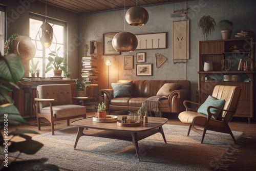 vintage living room, Generative AI