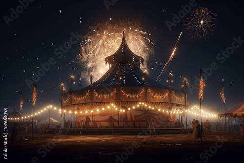 circus at night with fireworks in the background, Generative AI