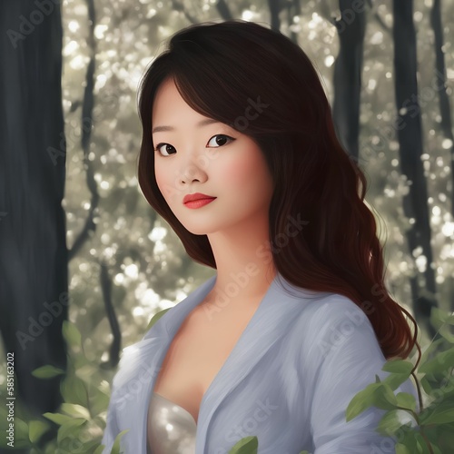 illustration portrait of asian woman wearing traditional dress, generative art by A.I.