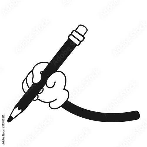 Cartoon hand with pencil. Comic retro drawing concept illustration. Drawing icon