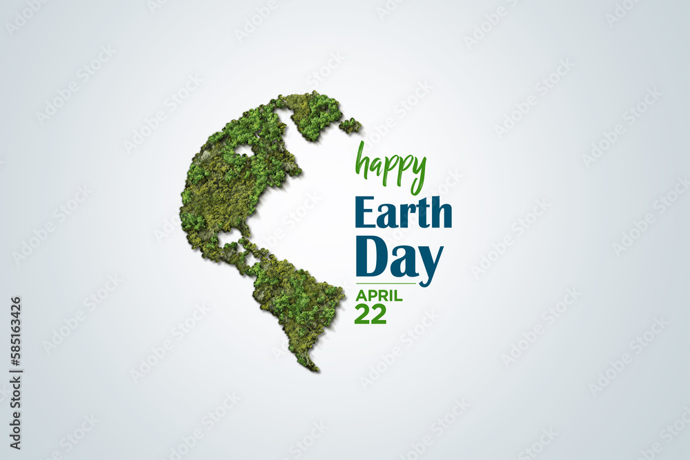 Earth day concept. 3d eco friendly design. Earth map shapes with trees water and shadow. Save the Earth concept. Happy Earth Day, 22 April. Earth day concept. 3d eco friendly design. Earth map shapes with trees water and shadow. Save the Earth concept. Happy Earth Day, 22 April.