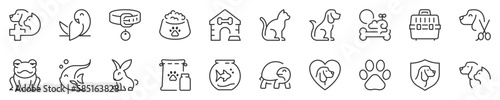 Pets and veterinary thin line icon set. Symbol collection in transparent background. Editable vector stroke. 512x512 Pixel Perfect.