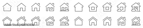 house thin line icon set. Symbol collection in transparent background. Editable vector stroke. 512x512 Pixel Perfect.