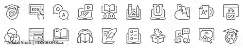 E-learning and online education thin line icon set. Symbol collection in transparent background. Editable vector stroke. 512x512 Pixel Perfect.