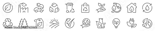 Ecology, environment and sustainability concepts thin line icon set. Symbol collection in transparent background. Editable vector stroke. 512x512 Pixel Perfect.