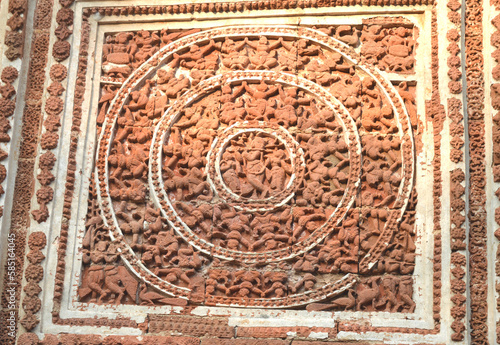 TERRA COTTA ART WORK  IN THE WALL OF  TEMPLE  OF  BISHNUPUR, WEST BENGAL, INDIA photo