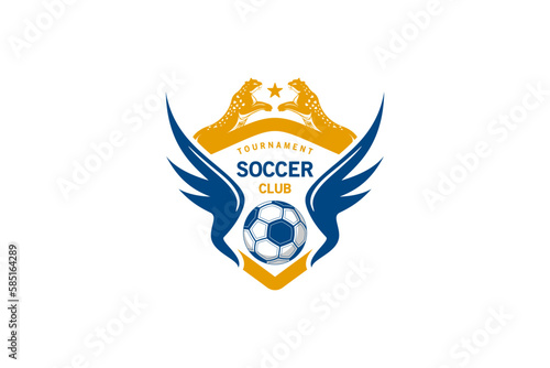 Soccer logo design, cheetah and wings modern football team vector symbol