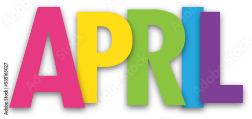 APRIL colorful typography banner on transparent background