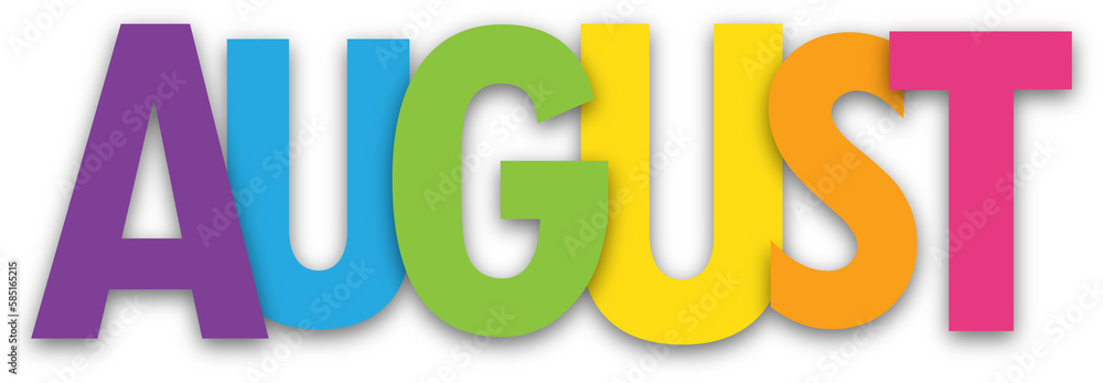 AUGUST colorful typography banner on transparent background