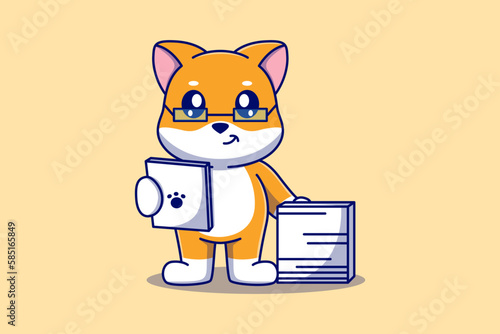 Cute Shiba Inu Checking Documents Vector