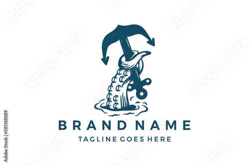 kraken octopus anchor logo vector template