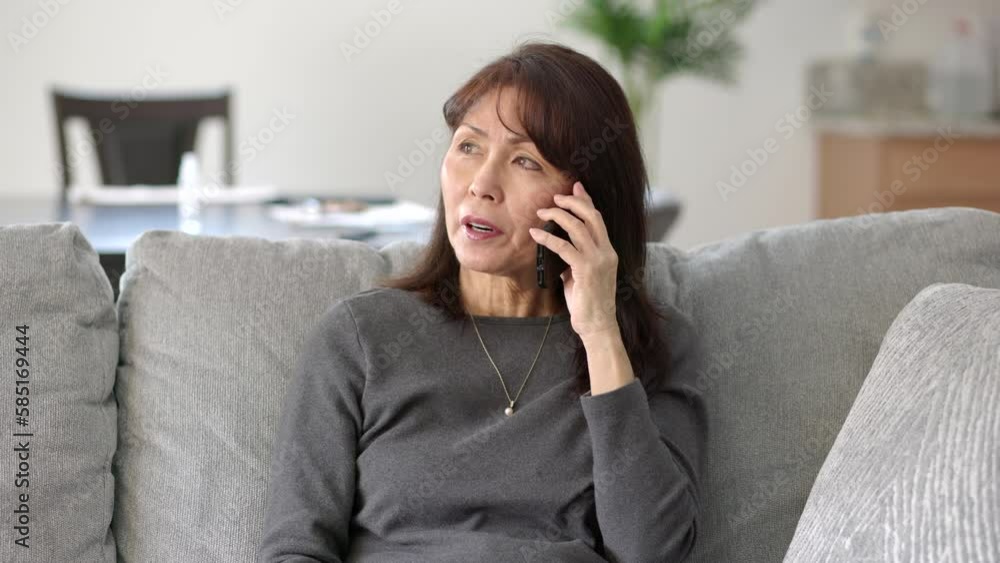 Stylish attractive stylish woman enjoying talking on mobile cell phone laughing sitting at home Stylish attractive stylish woman enjoying talking on mobile cell phone laughing sitting at home