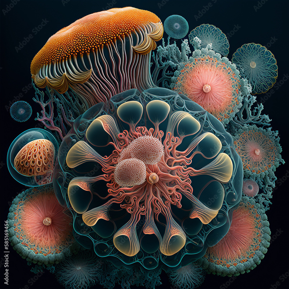 jelly fish fantasy of beautiful pink and coral colors on the bottom of the sea made with generative AI jelly fish fantasy of beautiful pink and coral colors on the bottom of the sea made with generative AI