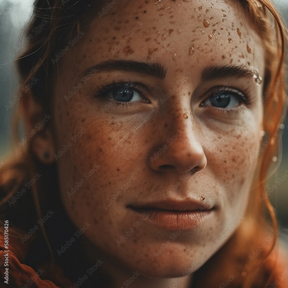 Natural, real person portrait and closeup of a woman, girl or female outside in nature or a forest. Artistic, edgy and cute or pretty face - AI generated Natural, real person portrait and closeup of a woman, girl or female outside in nature or a forest. Artistic, edgy and cute or pretty face - AI generated